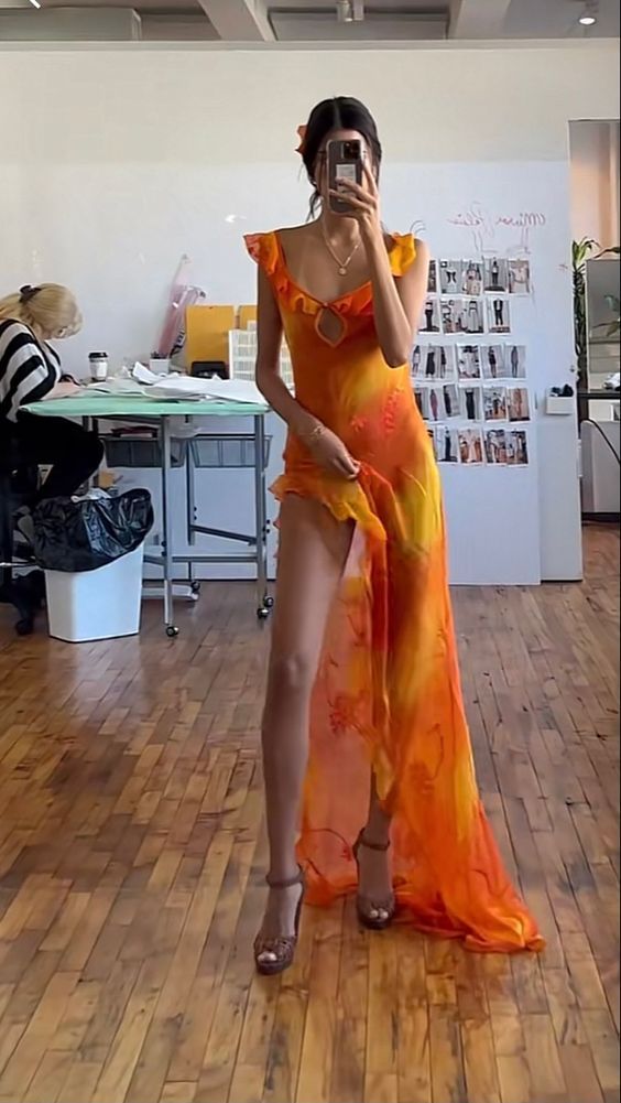 Sexy Mermaid Low Collar Chiffon Ruffles Slit Long Prom Dress,Evening Dress GG1031