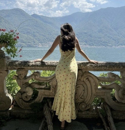 Elegant Mernaid Low Collar Pastel Yellow Satin Long Prom Dress,Evening Dress GG1043