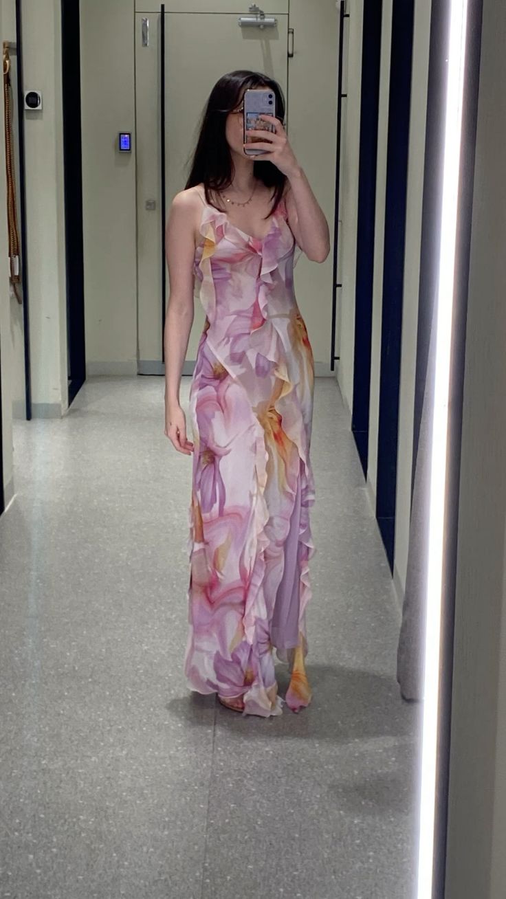 Chic Mermaid Spaghetti Straps Printing Floral Chiffon Ripple Long Prom Dress,Evening Dress GG1047