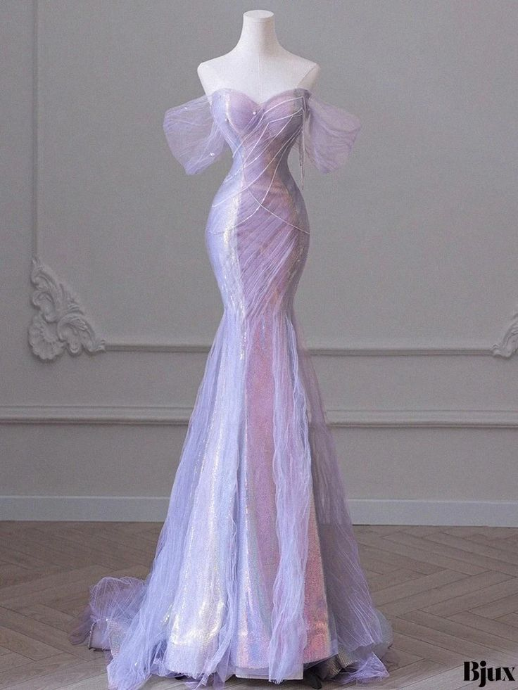 New Exquisite Mermaid Off The Shoulder Lilac Beading Sequin Long Prom Dresses, Evening Dresses GG105