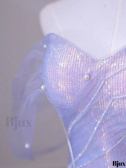 New Exquisite Mermaid Off The Shoulder Lilac Beading Sequin Long Prom Dresses, Evening Dresses GG105