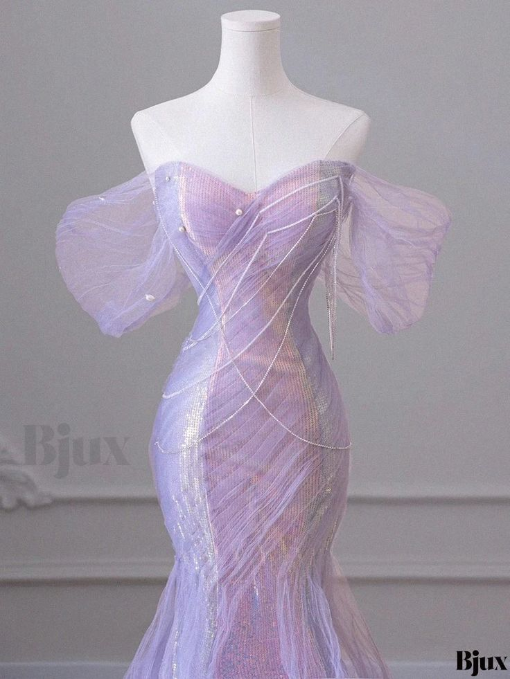 New Exquisite Mermaid Off The Shoulder Lilac Beading Sequin Long Prom Dresses, Evening Dresses GG105