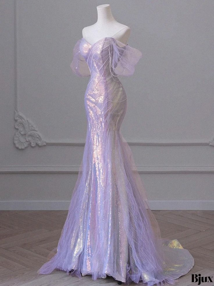 New Exquisite Mermaid Off The Shoulder Lilac Beading Sequin Long Prom Dresses, Evening Dresses GG105