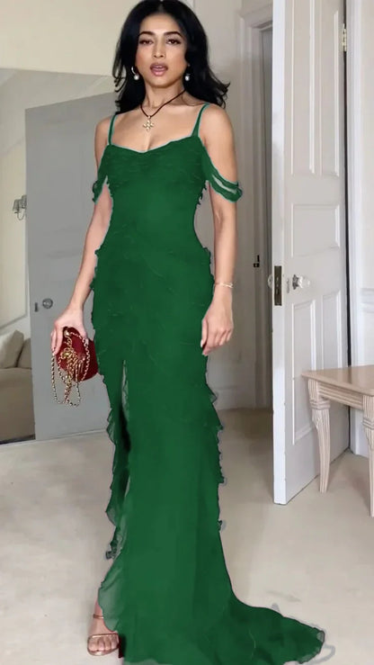 Sexy Mermaid Spaghetti Straps Off The Shoulder Chiffon Slit Long Prom Dress,Evening Dress GG1064