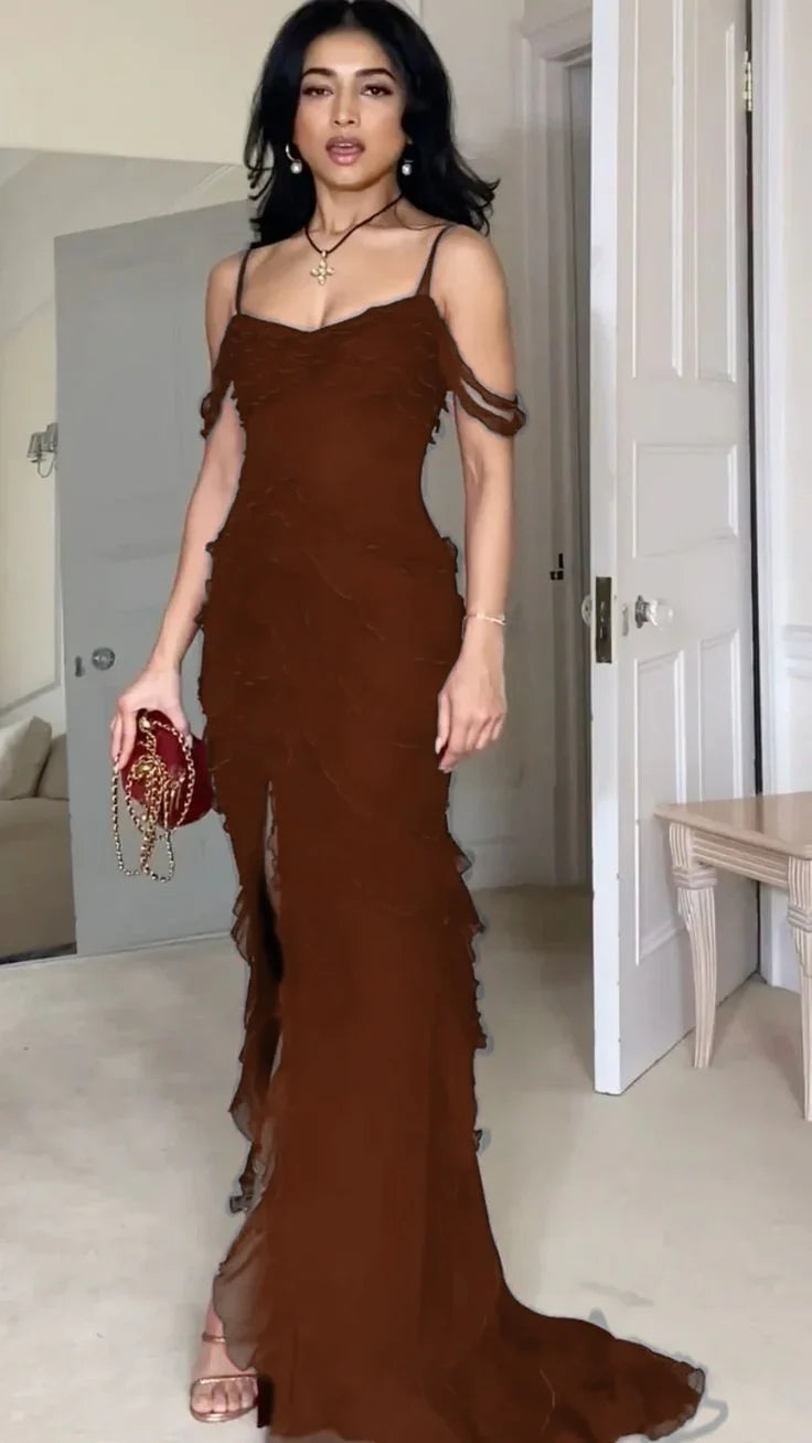 Sexy Mermaid Spaghetti Straps Off The Shoulder Chiffon Slit Long Prom Dress,Evening Dress GG1064