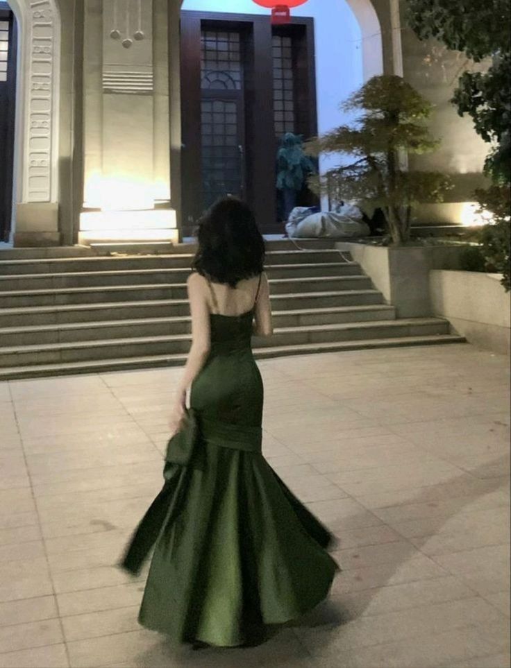 Elegant Mermaid Spaghetti Straps Green Satin Long Prom Dress,Holiday Dress,Evening Dress GG1066