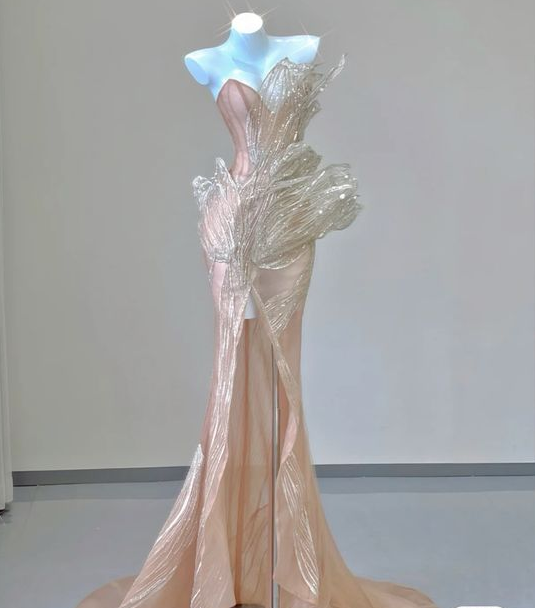 New Exquisite Mermaid Sweetheart Light Champagne Split High Low Sweep  Prom Dresses,Evening Dresses GG106