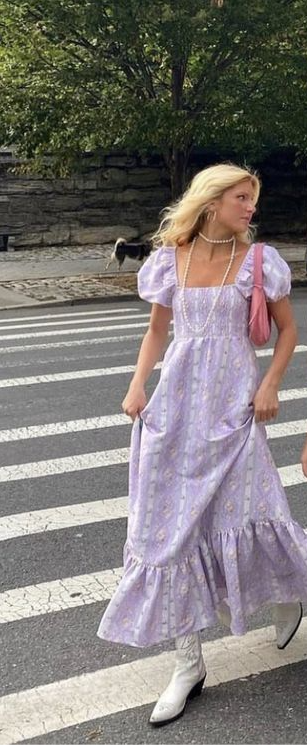 Elegant A Line Square Lilac Polyester Ripple Short Sleeve Long Prom Dress,Evening Dress GG1077