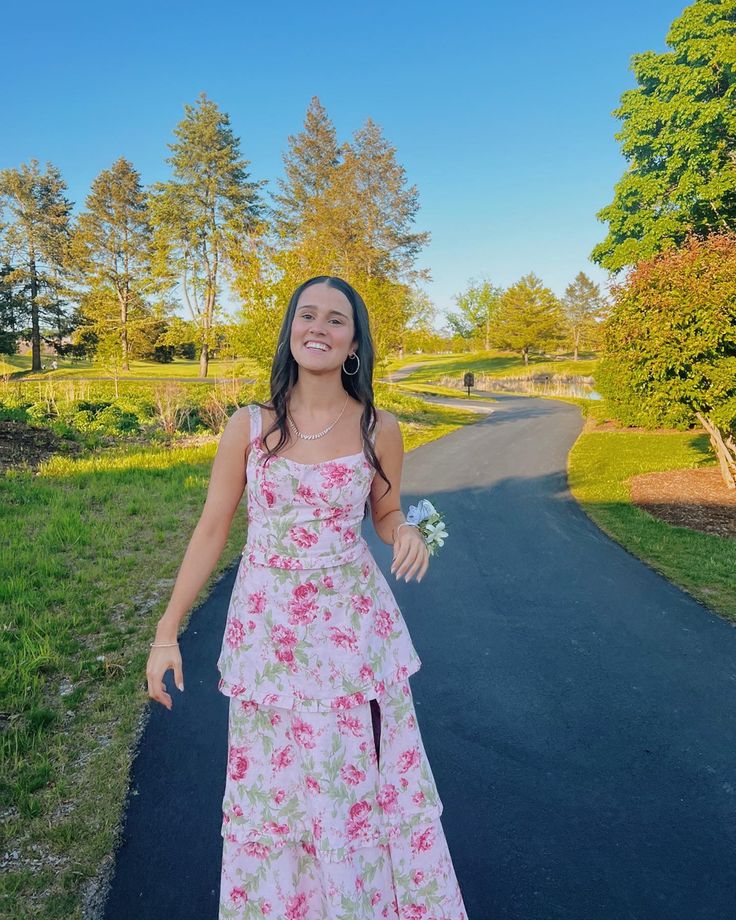 Glam A Line Square Printing Floral Chiffon Slit Long Prom Dress,Evening Dress GG1081