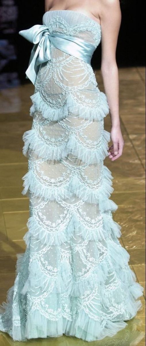 Fairy Mermaid Strapless Tiffany Blue Lace Tulle Bow Belt Long Prom Dress,Evening Dress GG1085