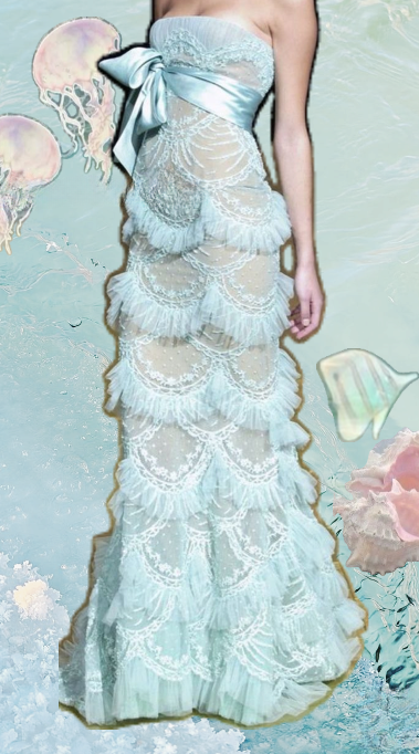 Fairy Mermaid Strapless Tiffany Blue Lace Tulle Bow Belt Long Prom Dress,Evening Dress GG1085