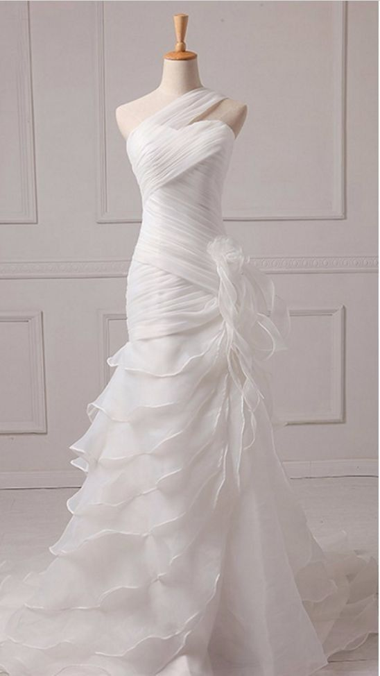 New Exquisite Mermaid One Shoulder White Tulle Long Prom Dresses, Evening Dresses GG109