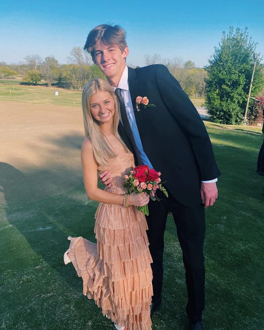 Graceful A Line Spaghetti Straps Sweetheart Tiered Chiffon Long Prom Dress,Evening Dress GG1090