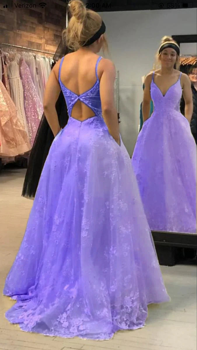 Sexy A Line Spaghetti Straps V Neck Pastel Yellow Tulle Lace Applique Long Prom Dress,Evening Dress GG1096