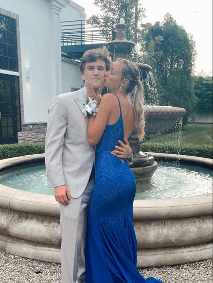 Glitter Mermaid Spaghetti Straps Beaded Satin Long Prom Dress,Evening Dress GG1099