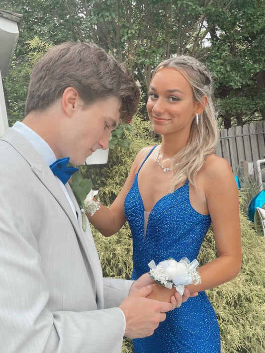 Glitter Mermaid Spaghetti Straps Beaded Satin Long Prom Dress,Evening Dress GG1099