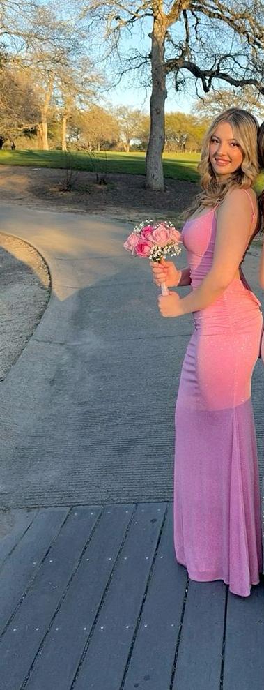 Sexy Mermaid Spaghetti Straps Pink Satin Sequin Long Prom Dress,Evening Dress GG1101