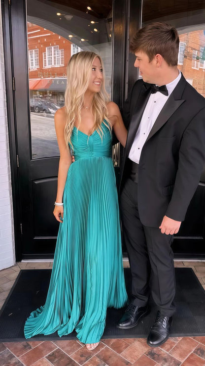 Graceful A Line Spaghetti Straps Chiffon Pleats Long Prom Dress,Evening Dress GG1140