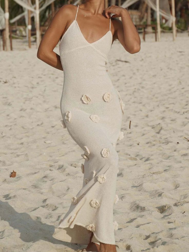 Chic Mermaid Spaghetti Straps Light Ivory Polyester Flowers Long Prom Dress,Evening Dress GG1144
