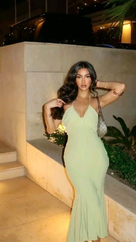 Cute Mermaid Halter Straps Satin Tea Length Prom Dress,Evening Dress GG1161