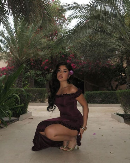 Sexy Mermaid Off The Shoulder Satin Slit Long Prom Dress,Evening Dress GG1162