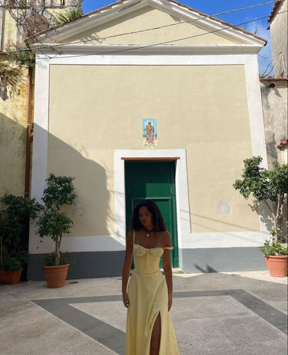 Lovely A Line Sweetheart Yellow Satin Slit Long Prom Dress, Evening Dress GG1183