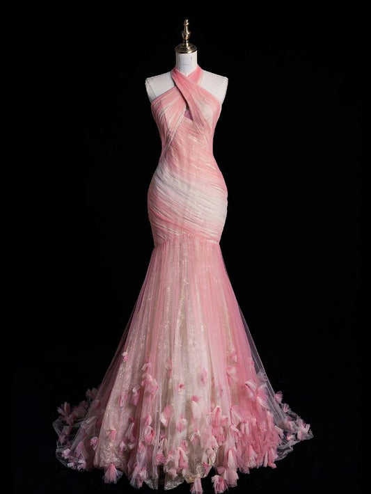 New Exquisite Mermaid Dusty Rose Cross Halter Neck Long Prom Dress,Evening Dress GG120