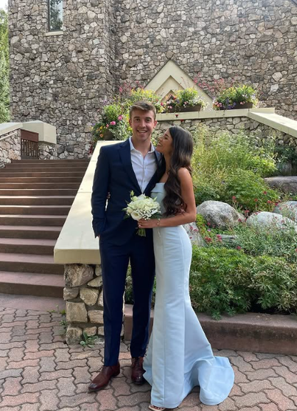 Lovely Mermaid Strapless Pale Blue Satin Long Prom Dress,Evening Dress GG1203