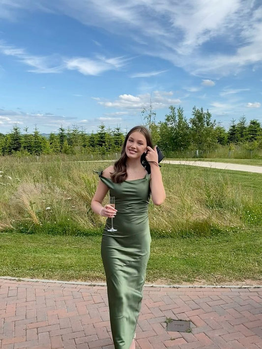 Simple Mermaid Bow Straps Satin Long Prom Dress,Holiday Dress,Evening Dress GG1214