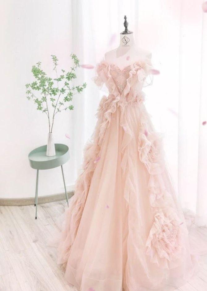 Lovely A Line Sweetheart Soft Pink Tulle Long Prom Dress,Evening Dress GG1217