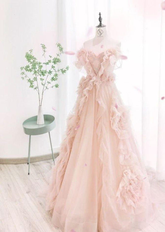 Lovely A Line Sweetheart Soft Pink Tulle Long Prom Dress,Evening Dress GG1217
