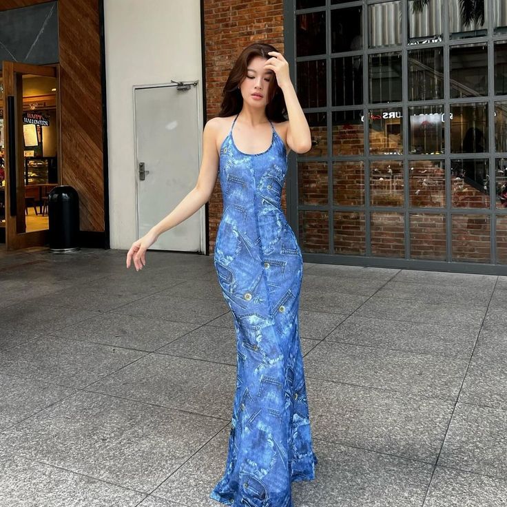 Sexy Mermaid Halter Straps Printing Satin Long Prom Dress,Evening Dress GG1220