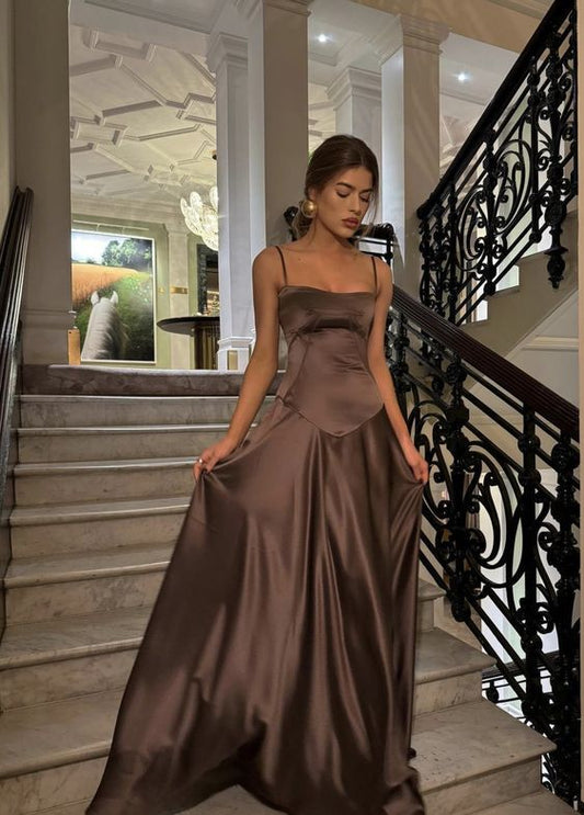 Elegant A Line Spaghetti Straps Satin Long Prom Dress,Evening Dress GG1234