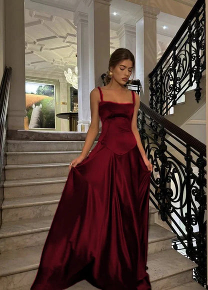 Elegant A Line Spaghetti Straps Satin Long Prom Dress,Evening Dress GG1234