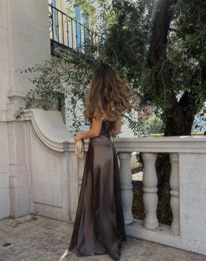 Elegant A Line Spaghetti Straps Satin Long Prom Dress,Evening Dress GG1234