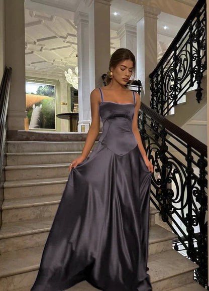 Elegant A Line Spaghetti Straps Satin Long Prom Dress,Evening Dress GG1234