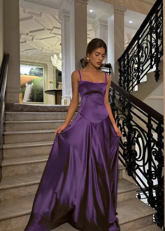 Elegant A Line Spaghetti Straps Satin Long Prom Dress,Evening Dress GG1234