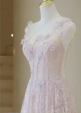 Fairy A line Straps Pink Beading Applique Tulle Long Prom Dresses,Evening Dress GG124