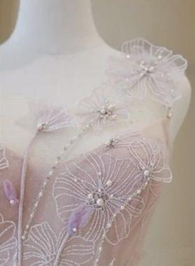 Fairy A line Straps Pink Beading Applique Tulle Long Prom Dresses,Evening Dress GG124