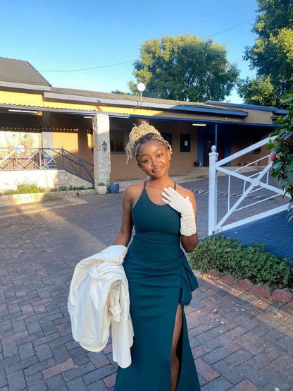 Simple Mermaid Halter Straps Teal Satin Slit Long Prom Dress,Evening Dress GG1244