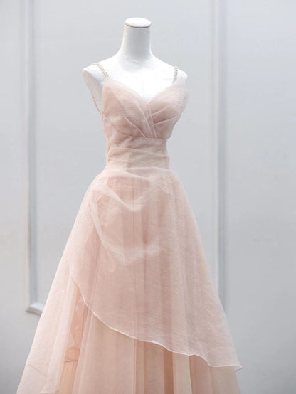 Fairy A line Spaghetti Beaded Straps Sweetheart Tulle Long Prom Dresses,Evening Dresses GG125