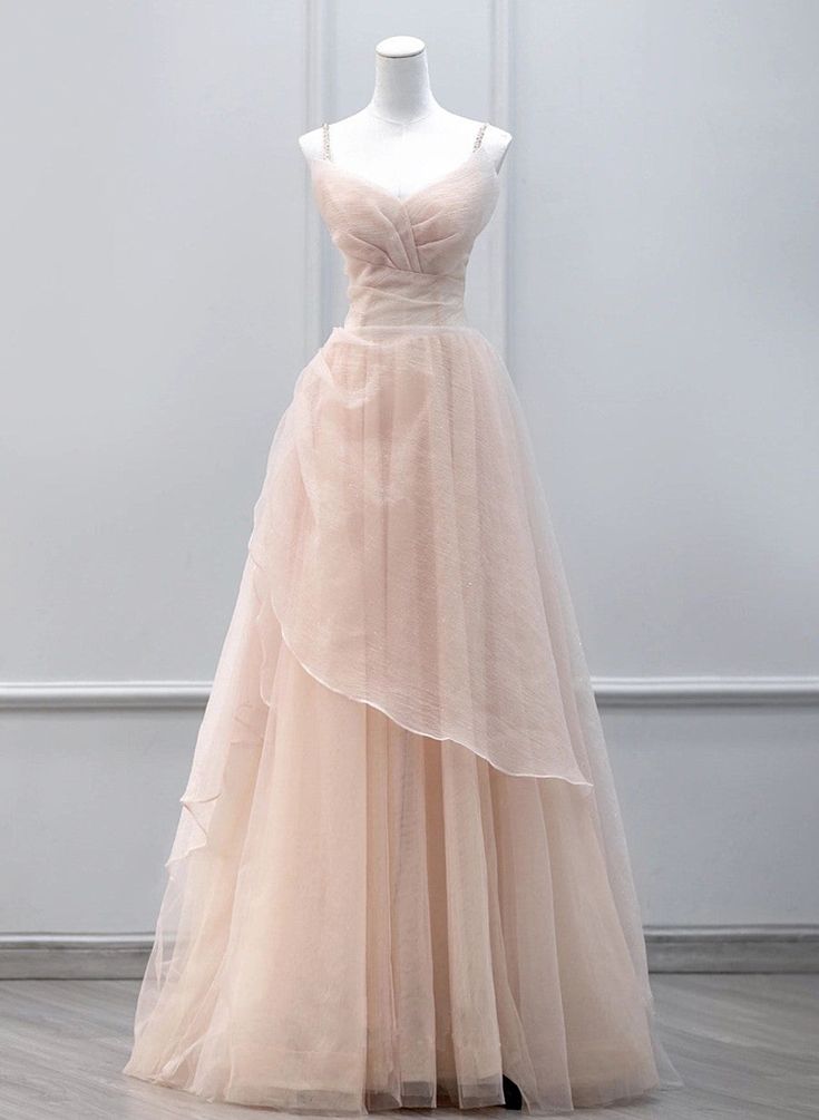 Fairy A line Spaghetti Beaded Straps Sweetheart Tulle Long Prom Dresses,Evening Dresses GG125