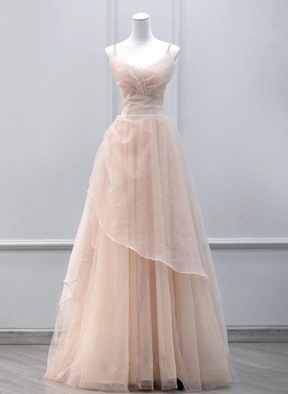 Fairy A line Spaghetti Beaded Straps Sweetheart Tulle Long Prom Dresses,Evening Dresses GG125