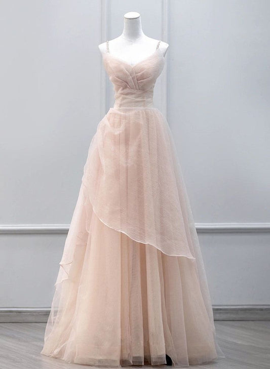 Fairy A line Spaghetti Beaded Straps Sweetheart Tulle Long Prom Dresses,Evening Dresses GG125