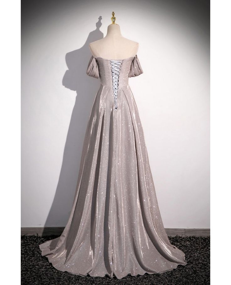 Shiny A Line  Off The Shoulder Silver Simple Long Pleats Prom Dress Long Prom Dresses,Evening Dresses GG126