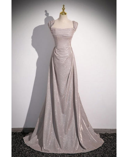 Shiny A Line  Off The Shoulder Silver Simple Long Pleats Prom Dress Long Prom Dresses,Evening Dresses GG126