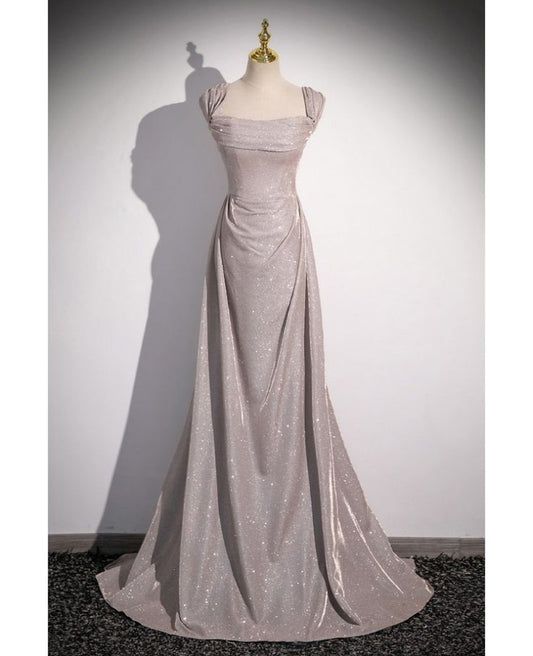 Shiny A Line  Off The Shoulder Silver Simple Long Pleats Prom Dress Long Prom Dresses,Evening Dresses GG126