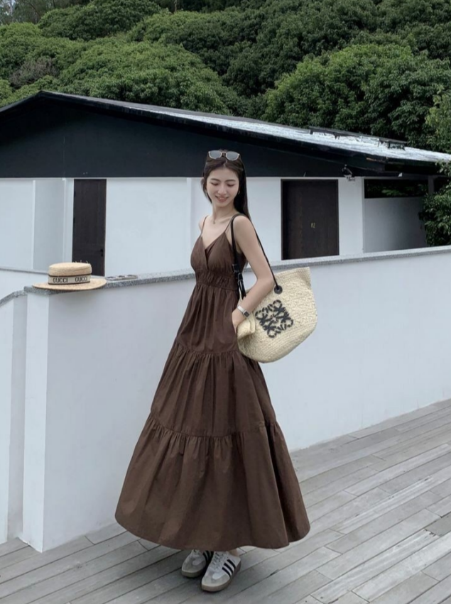 Graceful A Line Spaghetti Straps Brown Satin With Pocket Long Prom Dress,Evening Dress GG1261