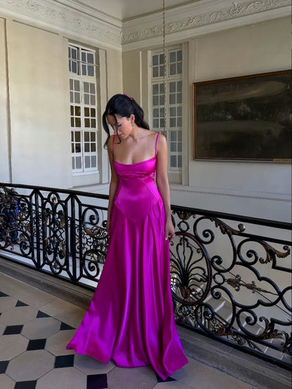 Sexy A Line Spaghetti Straps Satin Long Prom Dress,Evening Dress GG1268