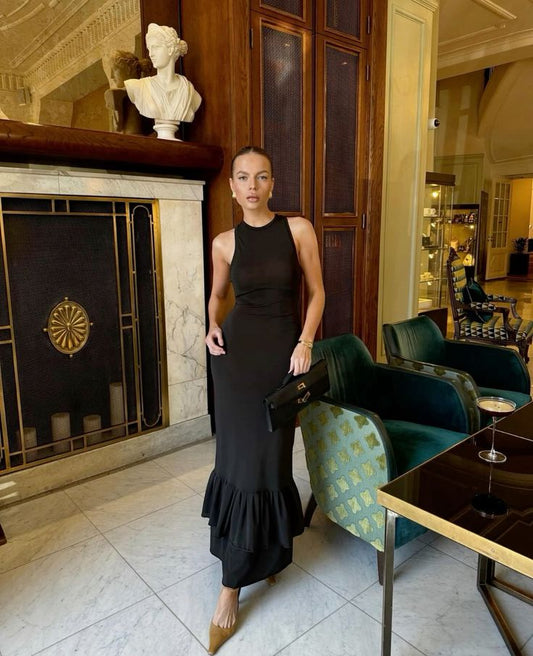 Elegant Mermaid Halter Black Satin Long Prom Dress,Evening Dress GG1269